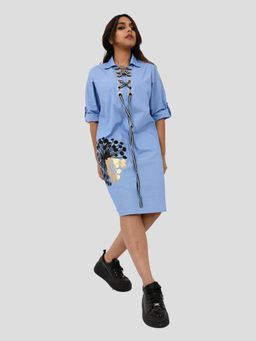 Richaa Goenka - Blue Printed A Line Knee Length Dress