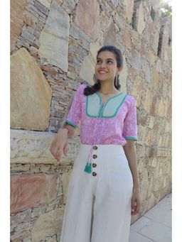 Oodeypore - Yoke Pink Printed Top