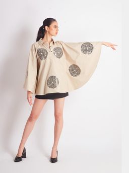 Richaa Goenka - Beige Cape Applique Top