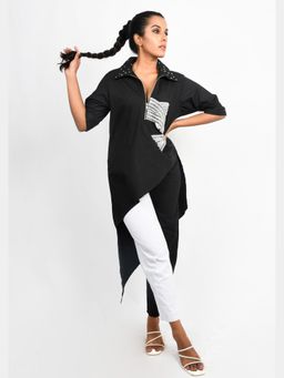 Richaa Goenka - Black Asymmetrical Embroidered Top