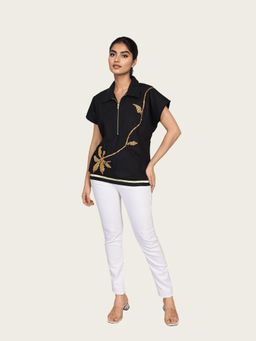 Richaa Goenka - Black Cotton Embroidered Top