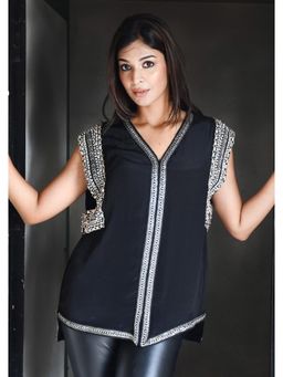 Richaa Goenka - Black Crepe Embroidered Top