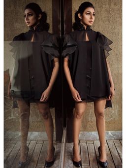 Richaa Goenka - Black Georgette Cape Top