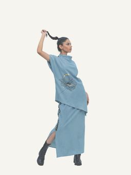 Richaa Goenka - Blue Cotton Denim Printed Top