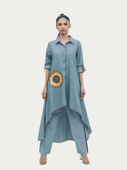 Richaa Goenka - Blue Cotton Denim Embroidered Top
