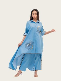 Richaa Goenka - Blue Cotton Denim Printed Top