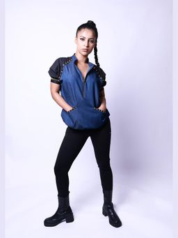 Richaa Goenka - Blue Denim Bomber Top