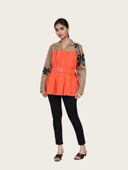 Richaa Goenka - Brown and Orange Cotton Corset Top