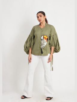 Richaa Goenka - Olive Comfort Fit Cotton Top