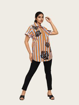 Richaa Goenka - Orange Embroidered Strip Top