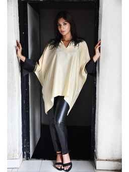 Richaa Goenka - Beige Silk Flared Sleeves Poncho Top