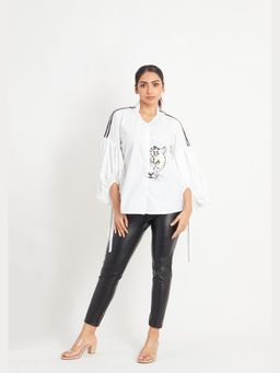 Richaa Goenka - White Comfort Fit Cotton Foil Printed Top