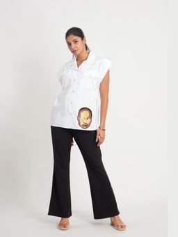 Richaa Goenka - White Abstract Face Embroidered Top