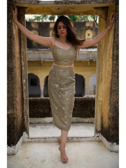Pink Cactii - Meera Grey Festive Embroidered Crop Top & Skirt (Set of 2)