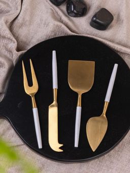 VarEesha - White Handle Gold Heads Cheese Knives Set