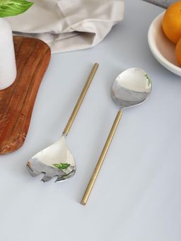 VarEesha - Gold Hammered Steel Head Serving Spoons (Pack of 2)