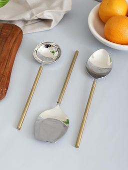 VarEesha - Gold Hammered Steel Head Serving Spoons (Pack of 3)