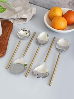 VarEesha - Gold Hammered Steel Head Serving Spoons (Pack of 5)