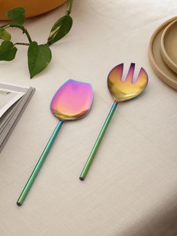 VarEesha - Colorsplash Rainbow Handle Steel Head Serving Spoons (Pack of 2)
