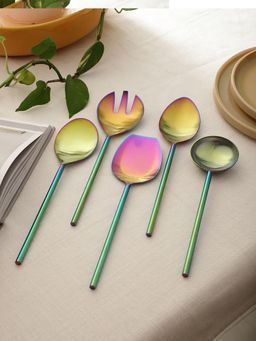VarEesha - Colorsplash Rainbow Handle Steel Head Serving Spoons (Pack of 5)