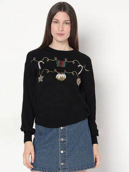 VERO MODA - Black Christmas Print Sweater