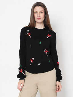 VERO MODA - Black Christmas Print Sweater