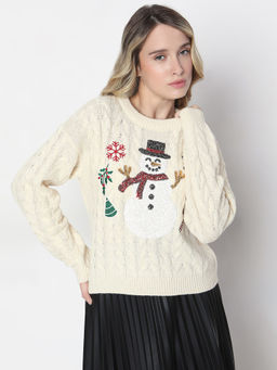 VERO MODA - Cream Snowman Cable Knit Sweater