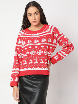 VERO MODA - Red Christmas Print Sweater