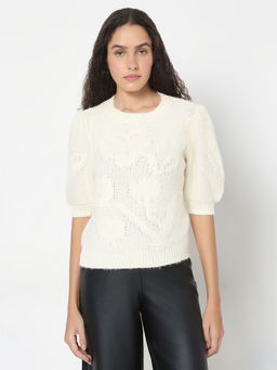 VERO MODA - Cream Half Sleeves Sweater