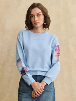 RAREISM - Briske Light Blue Print Relaxed Sweatshirt