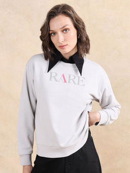 RAREISM - Excla Light Grey Print Regular Sweatshirt