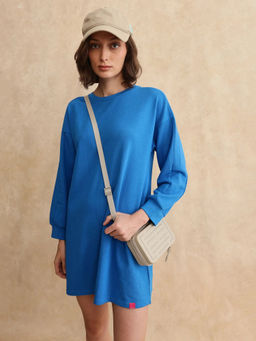 RAREISM - Mauritz Blue Solid Relaxed Knee Length Sweatshirt