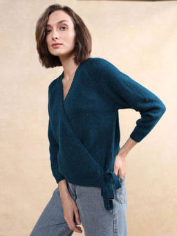RAREISM - Minjin Dark Teal Solid Relaxed Cardigan