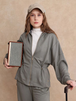 RAREISM - Onerler Dusky Green Solid Relaxed Sweatshirt