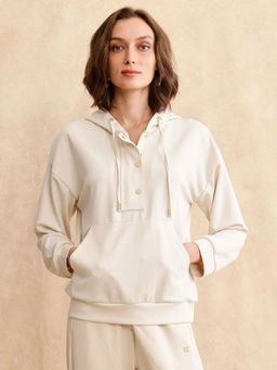 RAREISM - Yalova Off White Solid Relaxed Sweatshirt