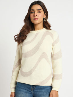 Femmella - Cream Melange Abstract Sweater