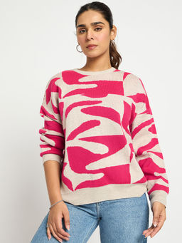 Femmella - Pink Abstract Sweater