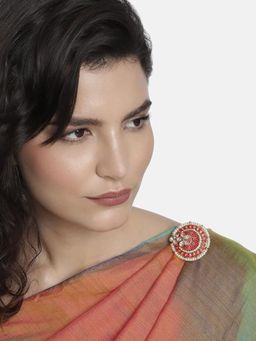 Accessher - Women Gold-Plated Red Meenakari Pearl Handcrafted Brooch