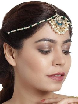 Accessher - Gold Tone Plated Elegant Kundan & Pearls Bridal Maang Tika