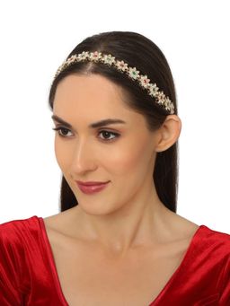 Accessher - Traditional Gold Plated Bridal Damini Studded Kundan Red Beads