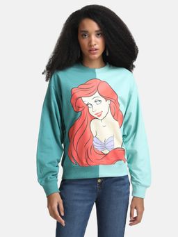 Kazo - Green The Little Mermaid Disney Printed Color Block Sweatshirt