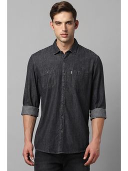 Louis Philippe - Men Grey Slim Fit Solid Full Sleeves Casual Shirt