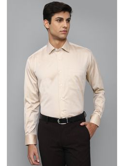 Louis Philippe - Men Beige Regular Fit Self Design Full Sleeves Formal Shirt