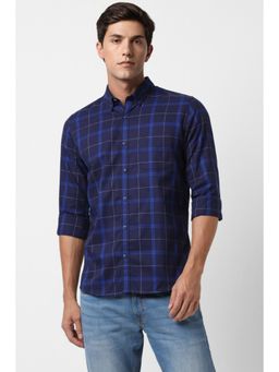 Peter England - Men Navy Slim Fit Check Full Sleeves Casual Shirt