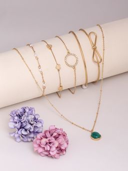 Lilly & Sparkle - Women Bracelet & Pendant Gold Plated Crystal Studded Necklace (Set of 6)