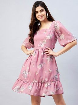 RARE - Women Casual Dusty Pink Colour Above Knee Floral Dress