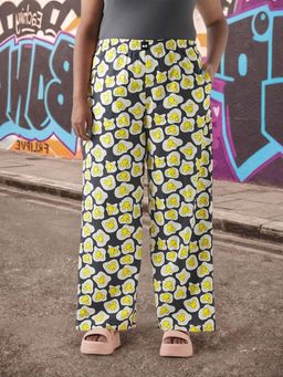 Bewakoof - Official Disney Women's Grey & White All Over Printed Plus Size Wide Leg Pyjamas