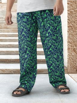 Bewakoof - Official Peanuts Men's Blue & Green Snoopy All Over Printed Plus Size Pyjamas