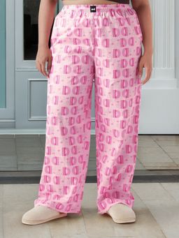 Bewakoof - Official Disney Women's Pink Dumbo All Over Printed Plus Size Wide Leg Pyjamas