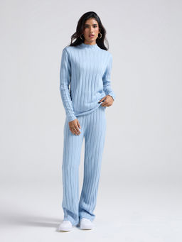 Twenty Dresses by Nykaa Fashion - Sky Blue Oversized Sweater with Mid Waist Straight Pant